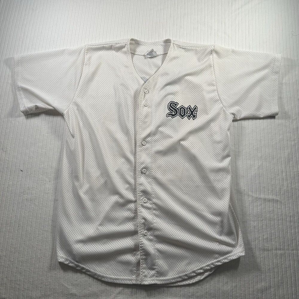 Martin Adult Large Sox Baseball Jersey White Mesh Button Front Athletic L